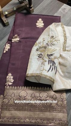 Mauve Saree Contrast Blouse, Embroidered Tissue Silk Blouse Piece, Gold Blouse Piece With Intricate Embroidery In Tissue Silk, Gold Embroidered Tissue Silk Blouse Piece, Embroidered Purple Tissue Silk Blouse Piece, Fashionable Saree, Saree Ideas, Fashionable Saree Blouse Designs, Hand Work Blouse