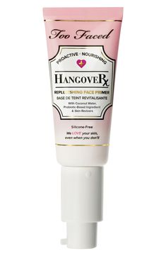 What it is: A replenishing face primer that hydrates, smoothes and brightens skin for a dewy, healthy-looking finish.What it does: Hangover is a revolutionary makeup primer infused with coconut water, probiotic-based ingredients and skin revivers that work together to boost skin’s radiance, promote elasticity, and help hydrate while locking down makeup for fresher, longer, more flawless wear. It was created to give you all the priming benefits you love while helping you look like you received ei Too Faced Primer, Primer For Dry Skin, Make Up Primer, Lip Injection Extreme, Best Primer, Lip Injections, Love Your Skin, Skin Radiance, Face Hydration