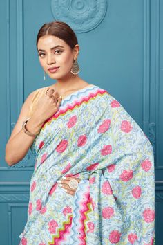 Look your best on special occasions in this beautiful powder blue floral embroidered Mulberry silk saree. It comes with a matching blouse piece. Disclaimer: The shown stitched blouse on the model is for display purpose only. The saree comes with a matching blouse piece and finished with fall and piko. Blue Pre-draped Saree With Chikankari Embroidery, Blue Semi-stitched Pre-draped Saree With Chikankari Embroidery, Blue Unstitched Pre-draped Saree With Chikankari Embroidery, Festive Light Blue Saree With Unstitched Blouse, Blue Saree With Chikankari Embroidery, Traditional Blue Pre-draped Saree With Floral Embroidery, Blue Chikankari Embroidery Pre-draped Saree, Traditional Blue Cotton Pre-draped Saree, Blue Chikankari Embroidery Saree