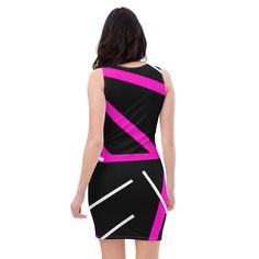 Womens Stretch Fit Bodycon Dress, Black And Pink Pattern. Discover the ultimate in comfort and style with our women's stretch fit bodycon dress. This figure-hugging dress is designed to accentuate your curves, making it perfect for parties, nights out, or any special occasion. Made from premium, stretchy fabric, it provides a snug yet comfortable fit, allowing easy movement. The bodycon silhouette highlights your shape, while the knee-length cut and sleeveless design add a touch of sophistication. Pair it with your favorite heels and accessories for a stunning look. Ideal for those seeking a versatile and stylish addition to their wardrobe, this dress is a must-have. Make a statement and look fabulous in this fitted dress. * 82% polyester, 18% spandex * Fabric weight: 6.78 oz/yd² (230 g/m² Zip Hoodies Womens, Fitted Bodycon Dress, Bodycon Dress Black, Fitted Tank Top, Women Bodycon Dress, Womens Pencil Skirts, Racerback Dress, Pink Pattern, Mens Long Sleeve Tee