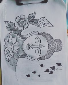 a drawing of a woman with flowers on her head