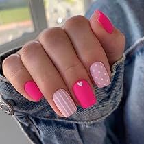 Barbie Pink Nails, Valentine Nails, Colorful Nails, Her Nails, Stick On Nails, Nail Arts, Valentine's Day Nails, Valentines Nails