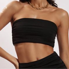 Size Medium. Not Worn, Perfect Condition Bandeau Top Ruched Bandeau Tube Top For Party, Ruched Bandeau Crop Top For Party, Chic Strapless Ruched Crop Top, Ruched Bandeau Top For Party, Bandeau Top For Party With Ruched Detail, Bandeau Ruched Top For Party, Bandeau Top, Crop Tops Women, Womens Tops