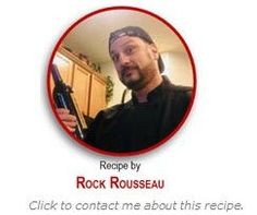 a man holding a wine bottle in front of a recipe card with the caption, rock rousseau click to contact me about this recipe