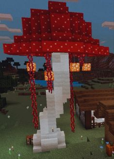 an image of a red and white structure that looks like it is in minecraft