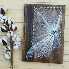 Indiana String Art, Indiana Decor, State string Art, Indiana Nail Art, Indiana Gift, Rustic Decor, c Wood Guest Book Sign, State String Art, Chip Art, Burlap Signs, Heart Stencil, Candle Crafts Diy, String Crafts, Cotton Anniversary Gifts, String Art Diy