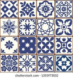 a collection of blue and white tile designs