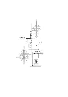 a drawing of a tower with the words soul and mind on it's side