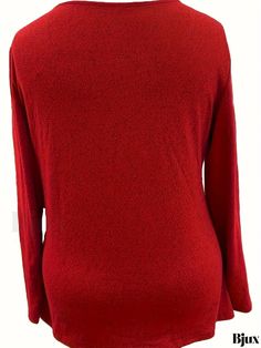 Bjux - Womens Plus Size Casual Long Sleeve T-Shirt - Solid Color with Ruched Button Decor and Square Neckline, Crafted with Slight Stretch Fabric Square Necklines, Plus Size Casual, Stretch Fabric, Knitted Fabric, Long Sleeve Tshirt, Collar Styles, Solid Color, Square, Plus Size