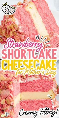 Strawberry Shortcake Cheesecake Strawberry Cheesecake Layer Cake, Strawberry Cake With Cheesecake Layer, Strawberry Cheesecake Smores, Strawberry Wafer Cookie Cheesecake, Strawberry Cream Cheese Filling For Cake, Strawberry Cake Cheesecake, Strawberry Cream Cheese Bites, Unusual Cake Flavors, Cheesecake Filling For Cake