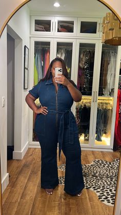 Plus Size Fall denim jumpsuit with a waist tie belt. Super stretchy denim fabric which makes it perfect to wear for everyday Plus Size Denim Jumpsuit Outfit, Fall Denim Jumpsuit, Denim Jumpsuit Fall, Fall Button-up Denim Jumpsuit With Button Closure, Plus Size Denim Outfits, Denim Outfit Winter, Affordable Mid-rise Denim Jumpsuit With Pockets, Plus Size Denim Jumpsuit