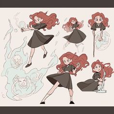 the character sheet for disney's brave little mermaid, which features red hair and black dress