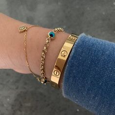 Blue Gold Bracelet With 17 Jewels For Gift, Gold Evil Eye Bracelet, Bracelet Evil Eye, Station Bracelet, Solid Gold Bracelet, Gold Eyes, Dream Style, Eye Bracelet, Evil Eye Bracelet