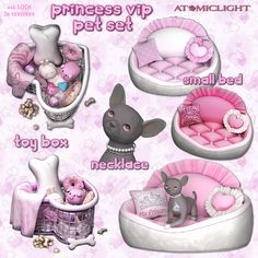 the princess vip pet set includes toys, bed, toy box and other items