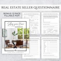 the real estate seller question sheet is shown on top of a table with two chairs