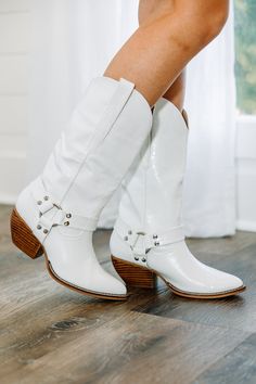 shop white cowgirl boots, white boots, boutique boots, cute boots White Western Boots, Short Heels, Floral Cocktail Dress, Black Tie Dress, Long Sleeve Outerwear, Two Piece Swimwear, Friend Outfits, Pretty Shoes, Swim Accessories