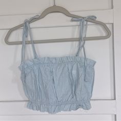 Nwt Xs Light Blue Color Light Blue Cotton Summer Crop Top, Cute Blue Crop Top For Summer, Cute Blue Cotton Crop Top, Light Blue Cotton Crop Top For Vacation, Yellow Tube Top, Beaded Crop Top, Tie Up Crop Top, Button Crop Top, Satin Crop Top