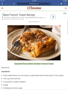 a plate with some food on it and a fork next to it that says best french toast recipe