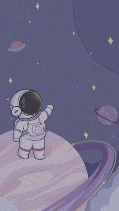 an astronaut is standing on top of the planet looking at the stars in the sky