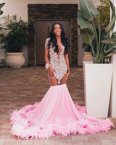 Pink Mermaid Crystal Prom Dresses Long for Black Girls 2025 Feather Beading Diamond Formal Evening Gowns Customized - AliExpress 320