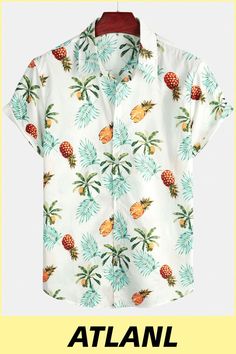 Great for summer vacation, daily leisure, sun beach, travel, rock parties, concert, streetwear, stage performance, dating, urban style, themed parties etc. Tropical Shirts, Sun Beach, Pineapple Print, Floral Print Shorts, Tailored Shirts, Summer Shirts, Upper Body, Simple Outfits, Urban Fashion