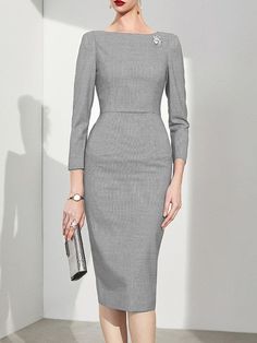 Attractive Stylish Grey Shades office Bodycon Dresses beautiful check print Dresses Designs 2k23 Round Collar Dress, Dresses Coats, How To Have Style, Color Block Bodycon Dress, Mid Skirt, Cool Winter, Dream Dresses, Bodycon Dress With Sleeves, Bodycon Floral Dress