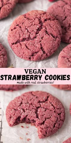 vegan strawberry cookies on a baking sheet