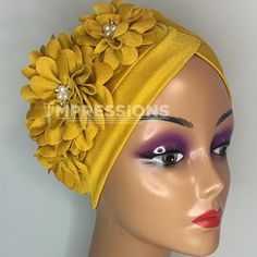 *This stunning, petal-adorned Turban is available as seen, it is a must-have for the stylish, easy to wear. Don't have time for that hair? This should get you covered. Can be worn on full hair , has a lot of room because of its elastic material. *it is lightweight *can be worn as an accessory to compliment your outfit. Yellow Adjustable Party Turban, Adjustable Yellow Party Turban, Elegant Yellow Headwrap In Headband Style, Adjustable Yellow Turban For Summer, Yellow Headband-style Turban, Yellow One-size Headband Turban, Yellow Headband Headwrap For Summer, Yellow Summer Headband Headscarf, Yellow Headwrap Headband One Size