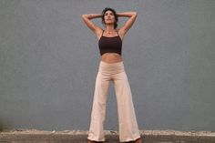 A High-Quality Fitness Wide Legg Hippie Beige Yoga Pants, Boho Clothing Fashion, Hand Made Out of Amazing Cotton Lycra, Beautiful Loose Pants, Perfect for the up-and-coming season. These beautiful and relaxed boho pants are the perfect style for your everyday visit to a café, a good yoga session, as well as a quick visit to a festival nearby. A unique and gorgeous loose pants, perfectly tailored to fit and compliment all body types, from size S to size XL. It is loose and comfortable to wear, th Cotton Gauze Pants, Beige Hose, Grey Yoga Pants, Gauze Pants, Bohemian Pants, Pants Boho, Fitness Pants, Yoga Legging, Hippie Pants