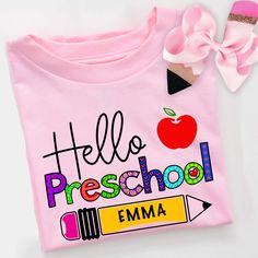 Get ready for the first day of preschool pictures with these adorable personalized school tshirts. These super buttery soft tshirts are 100% Airlume combed and ring-spun cotton jersey with a tear-away label for extra comfort. Choose from white, athletic grey or pink. For personalization: At checkout please write child's name and Pre-K or Preschool. Kindergarten through 5th grade Tshirts also available in Child's sizes S, M, L, XL. .: 100% Airlume combed and ringspun cotton (fiber content may var First Day Of School Shirts Kids, Pre K Shirts For Kids, First Day Of Preschool Pictures, Kindergarten T Shirts, First Day Of Preschool Shirt, Preschool Pictures, Back To School Shirts, First Day Of Preschool, Preschool Shirts