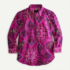 J Crew Liberty Lady Paisley Print Shirt Sz 6 In Fuchsia Purple Nwt Casual Purple Top With Paisley Print, Casual Purple Paisley Print Top, Pink Paisley Print Long Sleeve Top, Pink Long Sleeve Tops With Paisley Print, Pink Long Sleeve Top With Paisley Print, Pink Long Sleeve Paisley Print Top, Paisley Print Shirt, Fuchsia Purple, Black Camisole