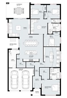 the floor plan for a home with two car garages and an attached living area