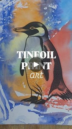 a penguin with the words tinfoil print art on it's back and side