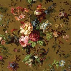 a painting of flowers on a brown background