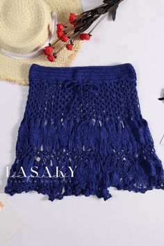 Lasaky - Chic Seaside Vacation Bohemian Hook Lace Crochet Hollow Half-Length Skirt Swim Shorts Women, Lace Crochet, Vacation Style, Crochet Details, Swimwear Cover, Bohemian Chic, Pure Color, Swim Shorts, Diy Clothes