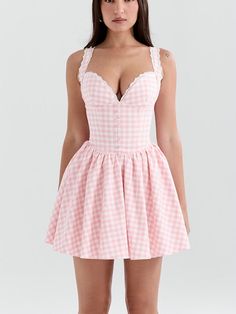 Wendy Mini Dress in Pink Pink Gingham Dress, Boned Bodice, Bandage Dress Bodycon, Mini Cami Dress, Corset Mini Dress, Mini Sundress, Natural Fibre, Sling Dress, Puff Sleeve Dresses