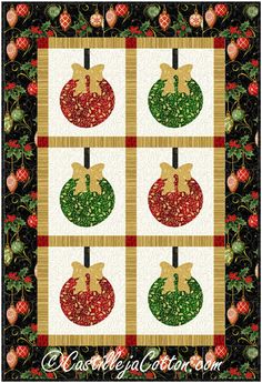 Glittering Ornaments Wall Hanging or Table Runner Pattern by Castilleja Cotton Christmas Lap Quilt, Christmas Table Runner Pattern, Christmas Quilt Blocks, Lap Quilt Patterns, Christmas Tree Quilt, Farm Quilt, Quilted Christmas Ornaments, Tree Quilt, Star Quilt Patterns