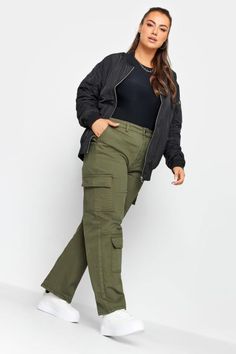 Shop YOURS Curve Khaki Green Wide Leg Pocket Cargo Trousers at Yours Clothing. Discover women’s plus size clothing in sizes 10-36 with fast delivery. Wide Leg Cargo Pants Outfit, Trending Trousers, Cupshe Swimwear, Animal Print Dress Casual, Tall Girl Fashion, Elegant Wedding Guest Dress, Wide Leg Cargo Pants, Plus Size Cargo Pants, Party Dress Sale