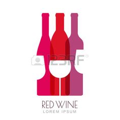 red wine bottle and glass logo design for winery or bar, with abstract shapes on white background