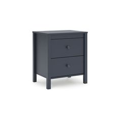 a dark gray nightstand with two drawers on one side and an open drawer on the other