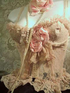 il_fullxfull.106073290 | Flickr - Photo Sharing! Rococo Corset, Flowers And Pearls, Shabby Chic Farmhouse, Shabby Chic Bedrooms, Pearl And Lace, Lace Bustier