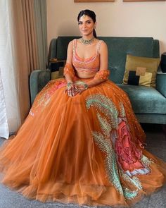 Orange Lehenga, Mehendi Outfit, Haldi Outfits, Sangeet Outfit