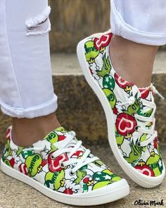 Color: green, Size: US8 Grinch Cartoon, Grinch Shoes, Cartoon Canvas, Christmas Shoes, Christmas Grinch, Chic Christmas, Gym Shoes, Kids Sneakers, Canvas Sneakers