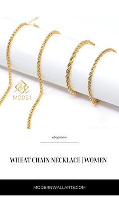 The Wheat Chain is the epitomé of understated cool, so we’ve not messed about. Four high-quality strands weave together to create a staple that makes every look on point. Wear it alone or layer up for a confident, classic and cool vibe . SPECIFICATION SIZE: 3MM Chain length: 16" +5" Extension Packaging: Modsiil Pouch. Material: Triple Gold Plated Warranty: Lifetime Warranty against any rust or tarnish SHIPPING INFORMATION We offers worldwide international shipping. All non-custom items. Metal Multi-strand Chain Necklace, Multi-strand Chain Jewelry, Minimalist Everyday Necklace With Wheat Chain, Minimalist Wheat Chain Necklace For Everyday, Minimalist Everyday Wheat Chain Necklace, Elegant Wheat Chain Necklace For Everyday, Elegant Metal Wheat Chain Necklace, Minimalist Wheat Chain Necklace As Gift, Minimalist Wheat Chain Necklace As A Gift