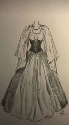 a drawing of a dress with long sleeves and a corset on the back