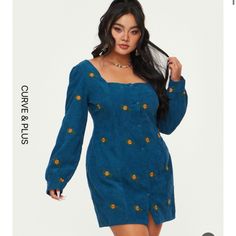 Brand New Cider 1x Curve Floral Corduroy Mini Dress. Didn’t Fit Me And The Return Process Is Dumb So I’m Selling Here Instead! Plus Size Corduroy, Cider Dresses, Long Sleeve Button Down Dress, Blue Daisy, Corduroy Dress, Button Front Dress, Down Dress, Mini Velvet Dress, Dress Midi