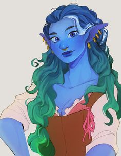 an animated avatar of a woman with blue hair