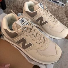 New Balance 574 Brown Outfit, Shoes For Women New Balance, Fall Tennis Shoes, Tan New Balance Shoes, Brown New Balance Shoes, New Balance Shoes Brown, New Balance Cream Shoes, Womens New Balance Shoes Brown, Tan Shoes Outfit