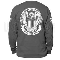 American Nation Military Long Sleeve Patriotic Crewneck Sweatshirt DESCRIPTION: American nation military long sleeve t-shirt design. Design is printed on the front of the shirt with smaller Dion Wear® logo on the right sleeve and American flag on the left sleeve. This is a 6 oz. true fit shirt perfect for any occasion. Shirt is printed using top quality all around, not the cheap imitation that you find elsewhere. Each t-shirt is tagged and wrapped. Screen printed using high quality inks and full Atlanta Usa, One Nation Under God, United We Stand, American Patriot, Design Design, Long Sleeve Sweatshirts, Shirt Design, Workout Shirts, American Flag