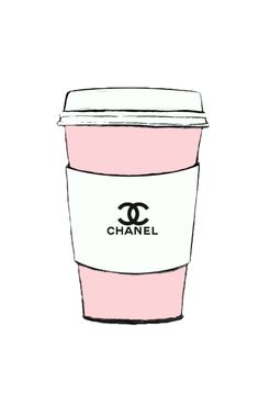 a drawing of a coffee cup with the word chanel written in black on it